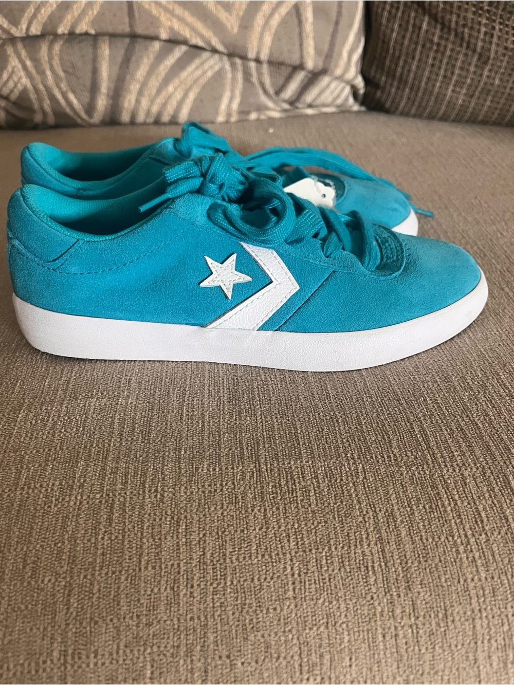 Converse Teal Suede Low-Top Sneakers with White Star Chevron